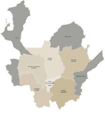 Mapa de participación por regiones de Antioquia